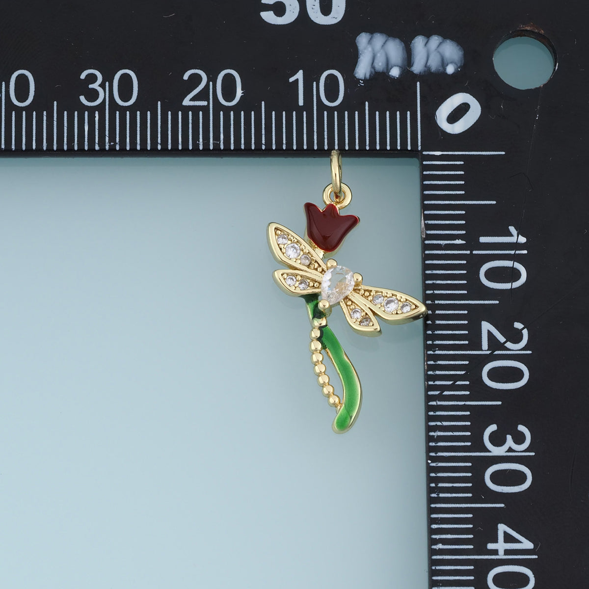 18K Gold Filled Dragonfly Charm, Enamel Dragonfly Pendant with CZ Stones and Tulip Flower for Bracelet Necklace DIY Jewelry Making Supply