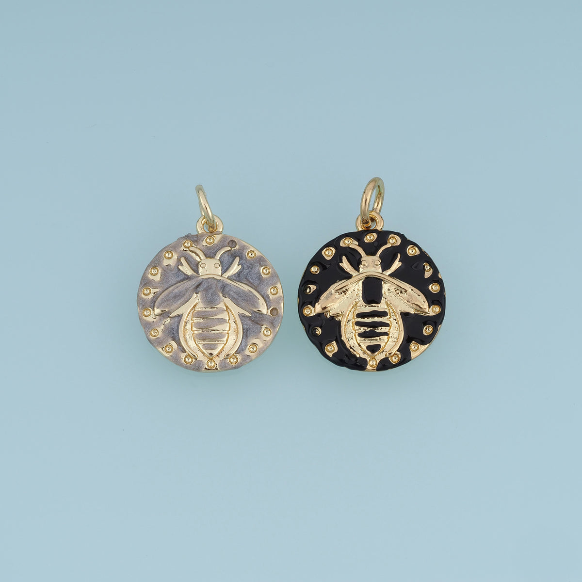 18K Gold Filled Bee Coin Charm, Enamel Round Bee Medallion Pendant for Bracelet Necklace DIY Jewelry Making Supply