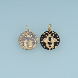18K Gold Filled Bee Coin Charm, Enamel Round Bee Medallion Pendant for Bracelet Necklace DIY Jewelry Making Supply