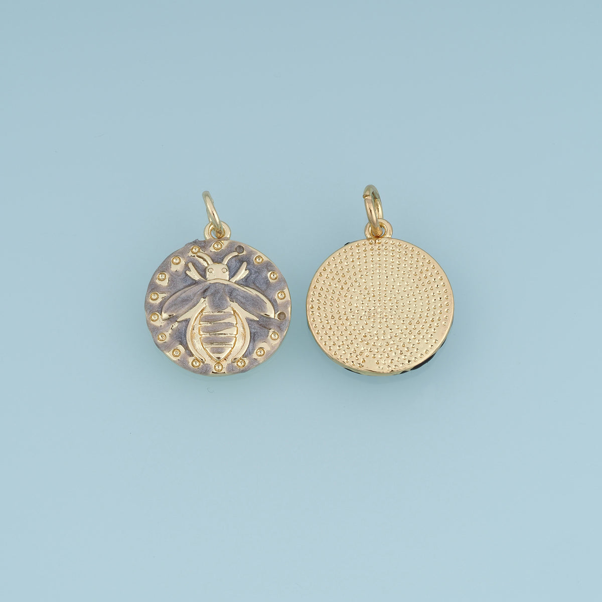 18K Gold Filled Bee Coin Charm, Enamel Round Bee Medallion Pendant for Bracelet Necklace DIY Jewelry Making Supply