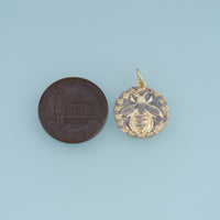 18K Gold Filled Bee Coin Charm, Enamel Round Bee Medallion Pendant for Bracelet Necklace DIY Jewelry Making Supply
