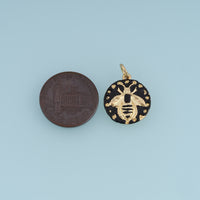 18K Gold Filled Bee Coin Charm, Enamel Round Bee Medallion Pendant for Bracelet Necklace DIY Jewelry Making Supply