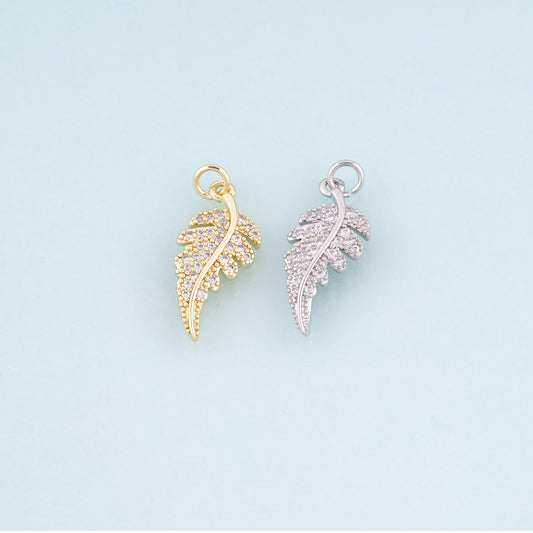 18K Gold Filled CZ Feather Pendant,Light Luxury Charm Bracelet Necklace for DIY Jewelry Making Supply