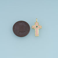 18K Gold & Silver Filled Enamel Cross Charm, Beaded Edge Cross Pendant with Green CZ Stone for Bracelet Necklace DIY Jewelry Making Supply