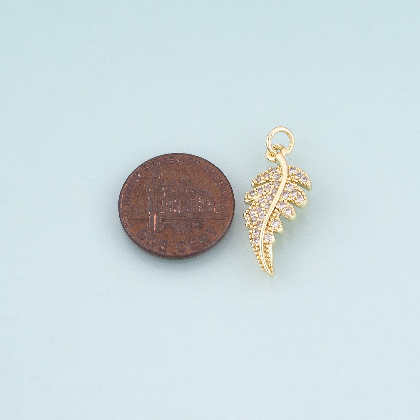 18K Gold Filled CZ Feather Pendant,Light Luxury Charm Bracelet Necklace for DIY Jewelry Making Supply