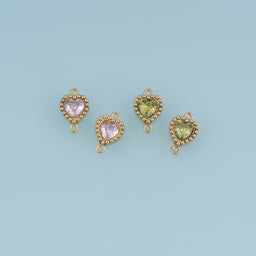 Heart Crystal Connector,14K Gold Pink Green Beaded Charm DIY Charm for Necklace Bracelet Making
