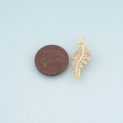 18K Gold Filled CZ Feather Pendant,Light Luxury Charm Bracelet Necklace for DIY Jewelry Making Supply