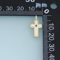 18K Gold & Silver Filled Enamel Cross Charm, Beaded Edge Cross Pendant with Green CZ Stone for Bracelet Necklace DIY Jewelry Making Supply