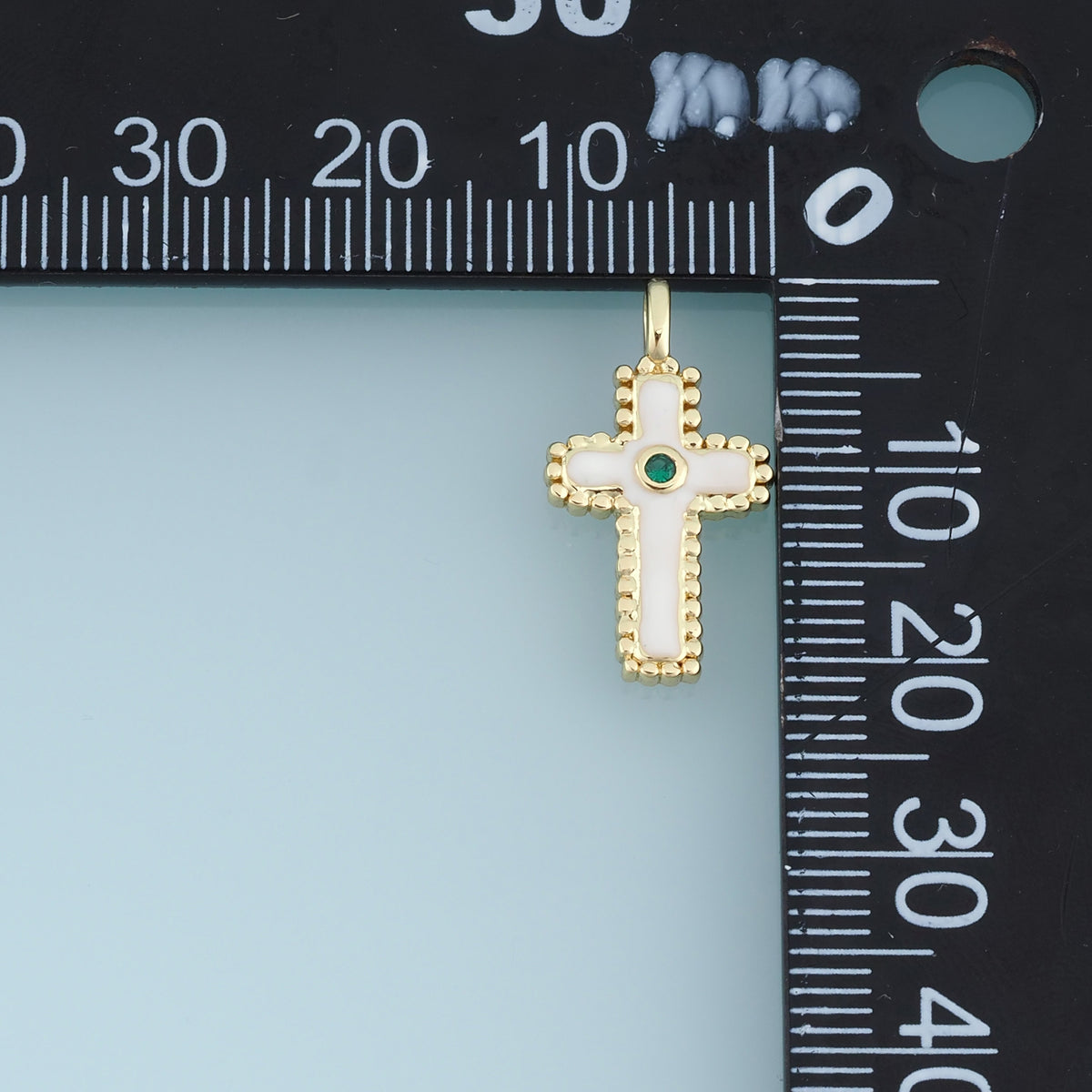 18K Gold & Silver Filled Enamel Cross Charm, Beaded Edge Cross Pendant with Green CZ Stone for Bracelet Necklace DIY Jewelry Making Supply