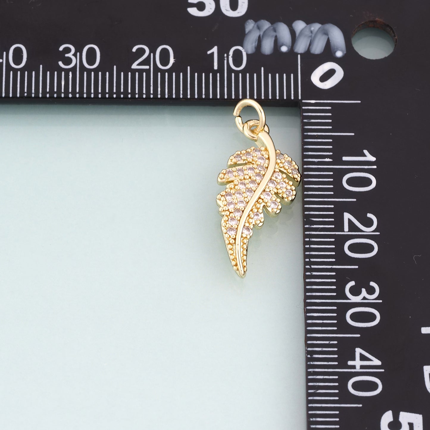 18K Gold Filled CZ Feather Pendant,Light Luxury Charm Bracelet Necklace for DIY Jewelry Making Supply