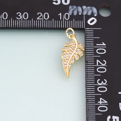 18K Gold Filled CZ Feather Pendant,Light Luxury Charm Bracelet Necklace for DIY Jewelry Making Supply