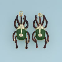 18K Gold Filled Stag Beetle Charm, Enamel Beetle Pendant with Pink Heart Detail for Bracelet Necklace DIY Jewelry Making Supply