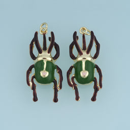18K Gold Filled Stag Beetle Charm, Enamel Beetle Pendant with Pink Heart Detail for Bracelet Necklace DIY Jewelry Making Supply