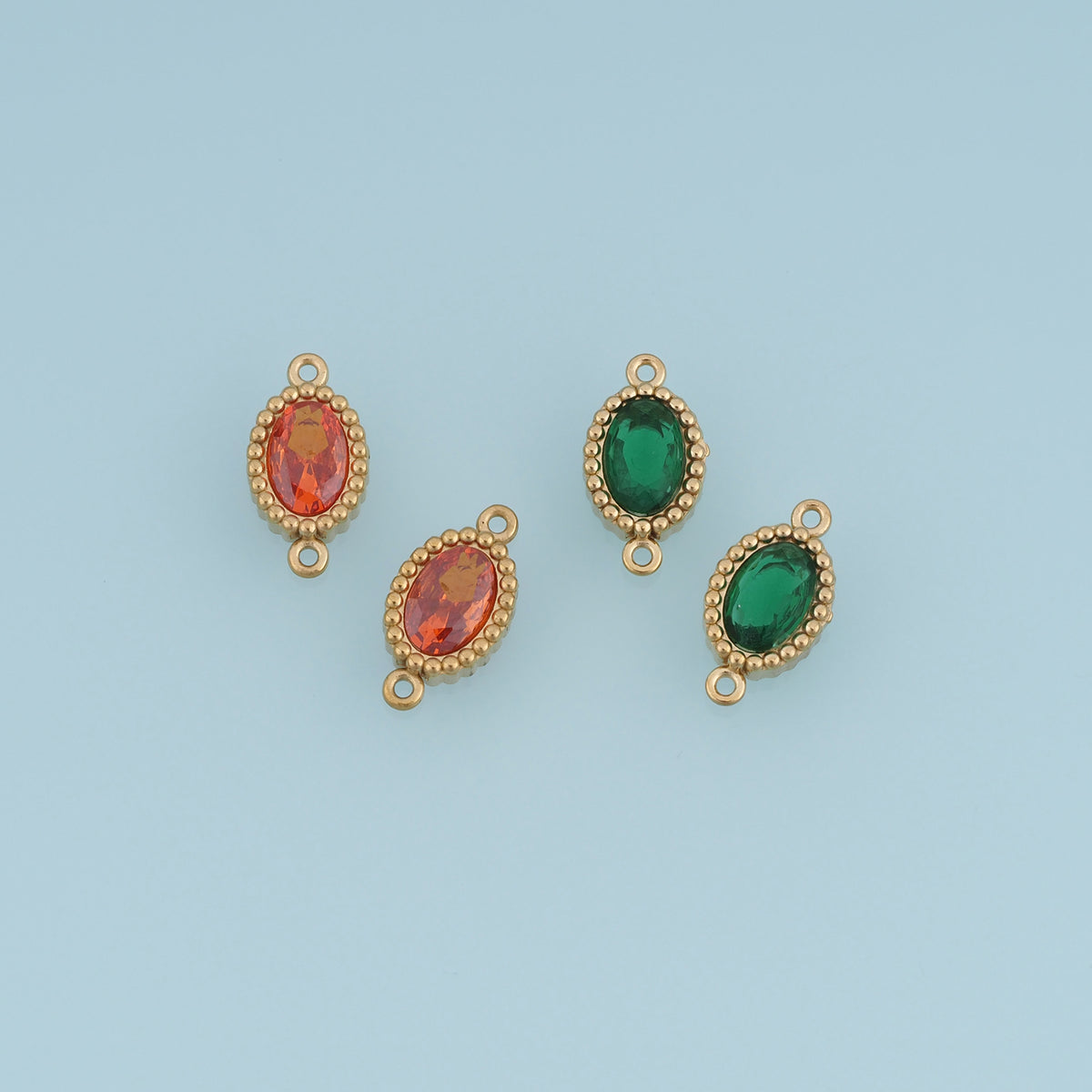 Oval Crystal Connector,14K Gold Orange Green Beaded Gemstone Charm DIY Charm for Necklace Bracelet Making