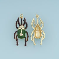 18K Gold Filled Stag Beetle Charm, Enamel Beetle Pendant with Pink Heart Detail for Bracelet Necklace DIY Jewelry Making Supply