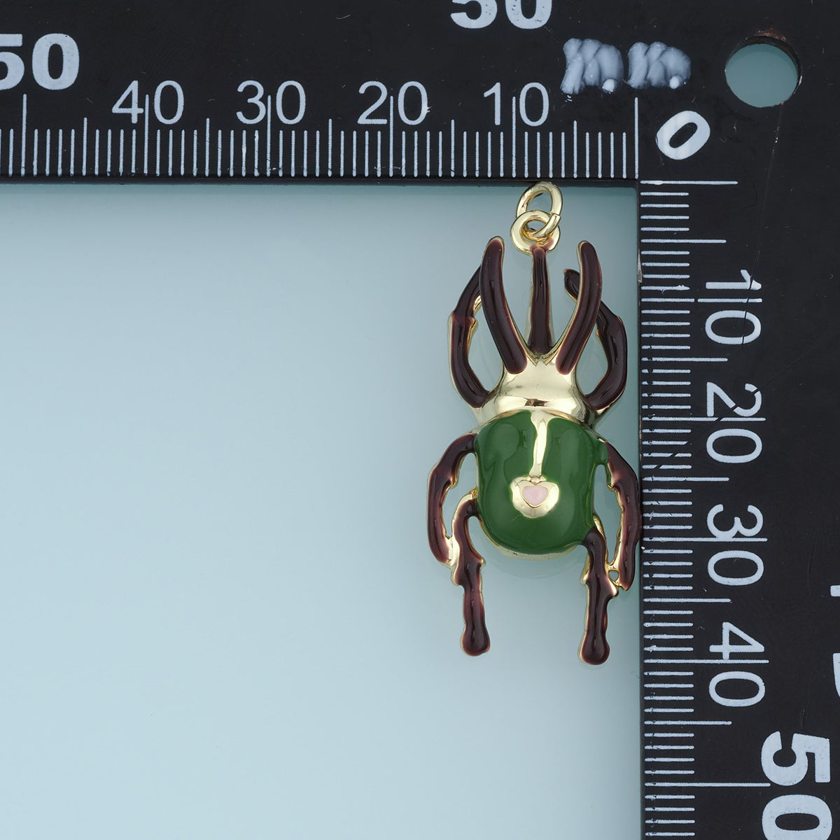 18K Gold Filled Stag Beetle Charm, Enamel Beetle Pendant with Pink Heart Detail for Bracelet Necklace DIY Jewelry Making Supply
