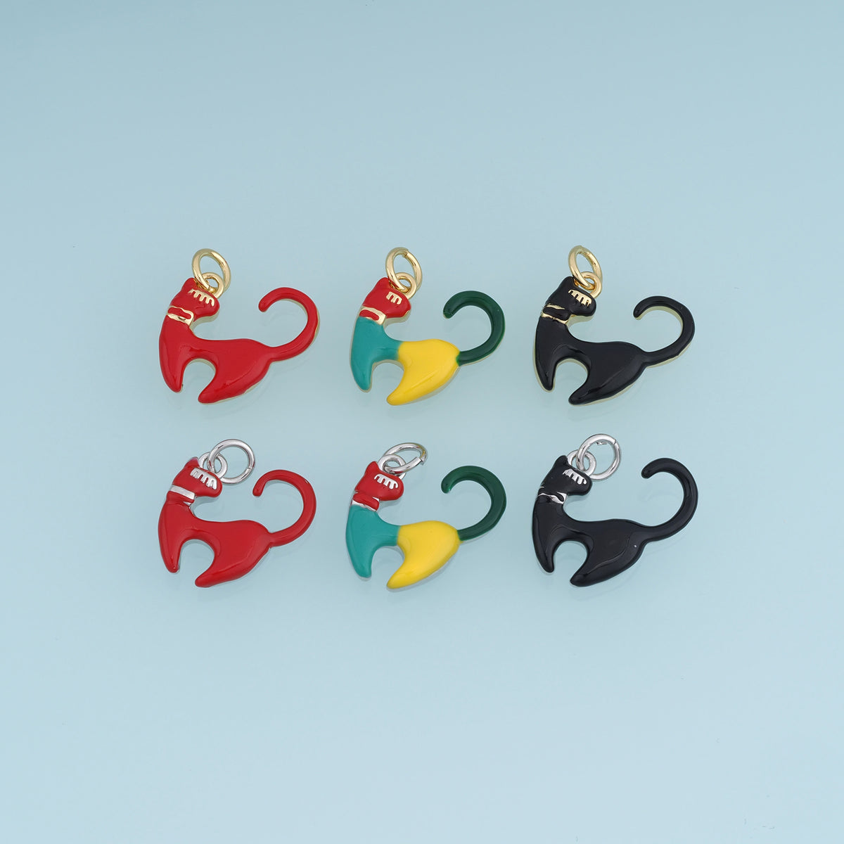 18K Gold & Silver Filled Abstract Cat Charm, Color Enamel Cat Pendant for Bracelet Necklace DIY Jewelry Making Supply