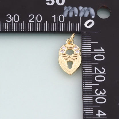 18K Gold Filled CZ Heart Lock Pendant,Loyal Love Pendant Bracelet Necklace for DIY Jewelry Making Supply