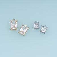 Rectangular Crystal Pendant,14K Gold Silver Clear Faceted Stone Charm DIY Charm for Necklace Bracelet Making
