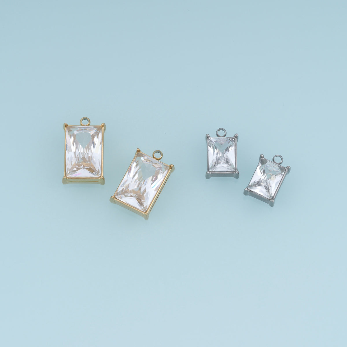Rectangular Crystal Pendant,14K Gold Silver Clear Faceted Stone Charm DIY Charm for Necklace Bracelet Making