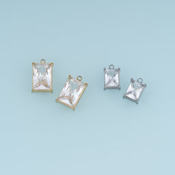 Rectangular Crystal Pendant,14K Gold Silver Clear Faceted Stone Charm DIY Charm for Necklace Bracelet Making