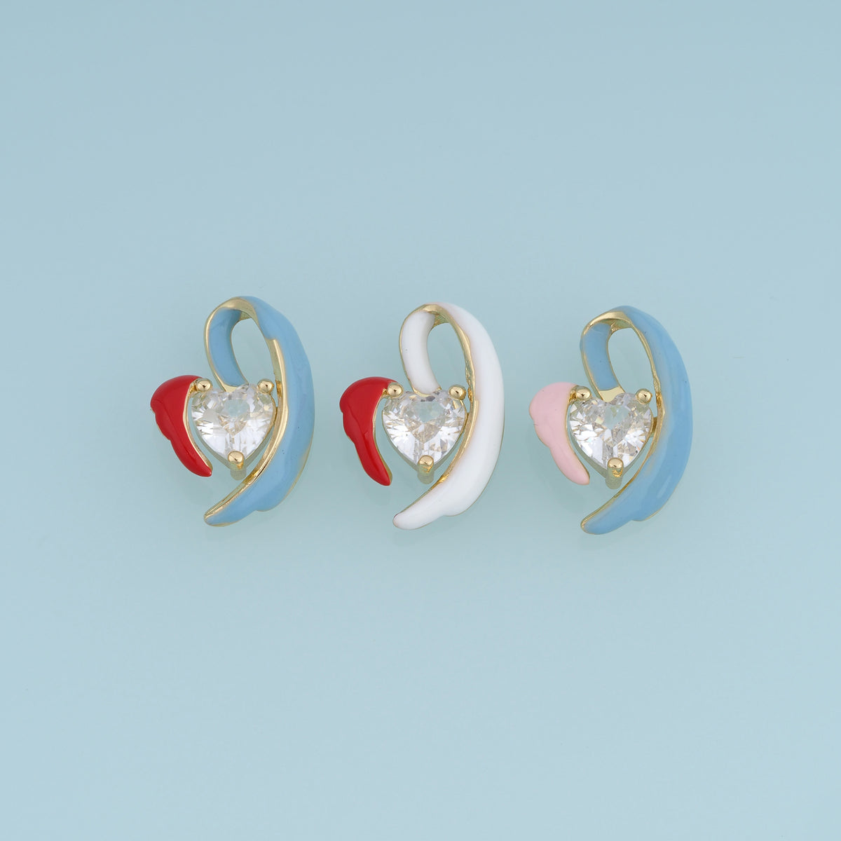 18K Gold Filled Winged Heart Charm, Enamel Angel Wing Pendant with Heart CZ Stone for Bracelet Necklace DIY Jewelry Making Supply