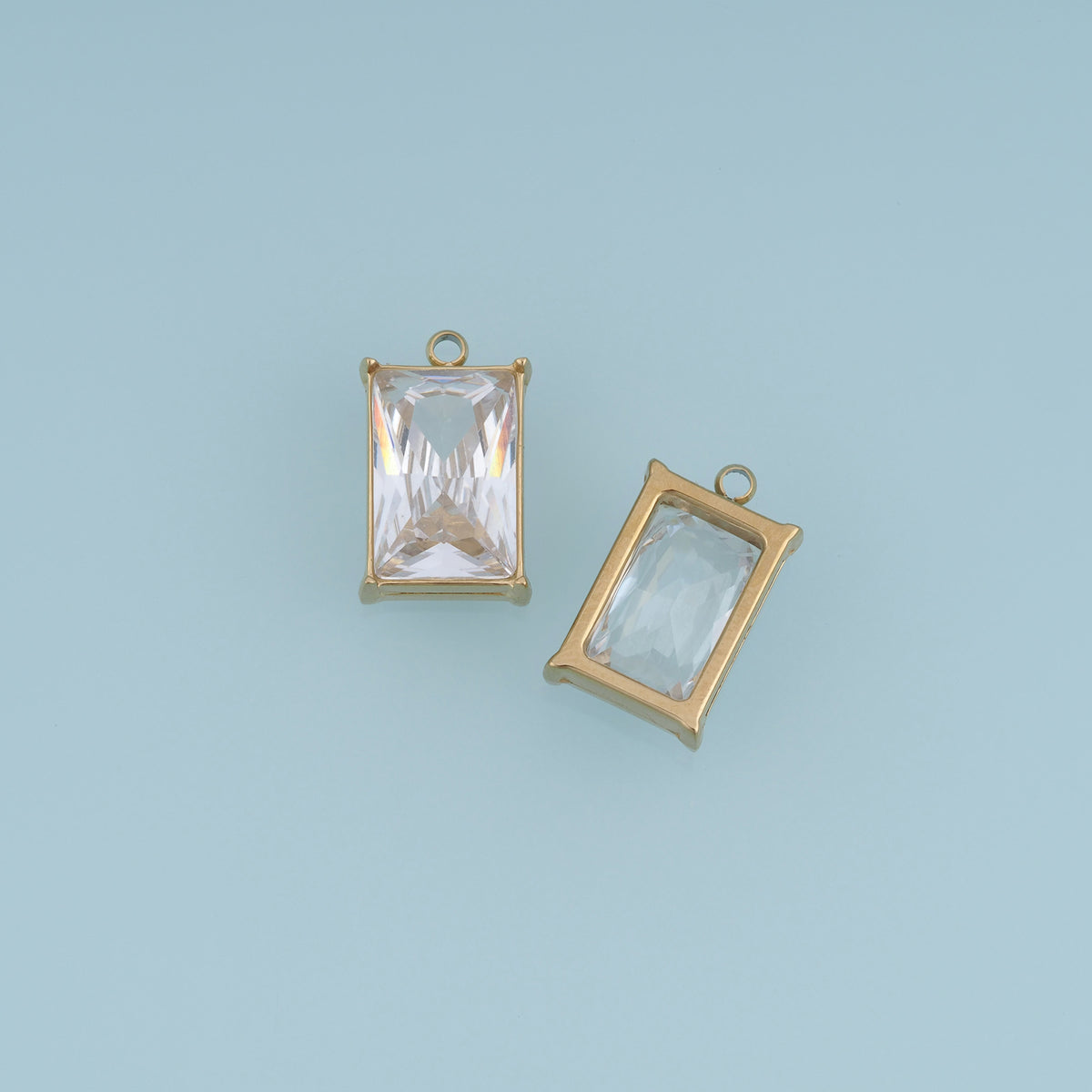 Rectangular Crystal Pendant,14K Gold Silver Clear Faceted Stone Charm DIY Charm for Necklace Bracelet Making