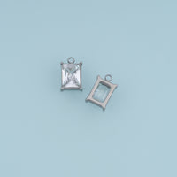 Rectangular Crystal Pendant,14K Gold Silver Clear Faceted Stone Charm DIY Charm for Necklace Bracelet Making