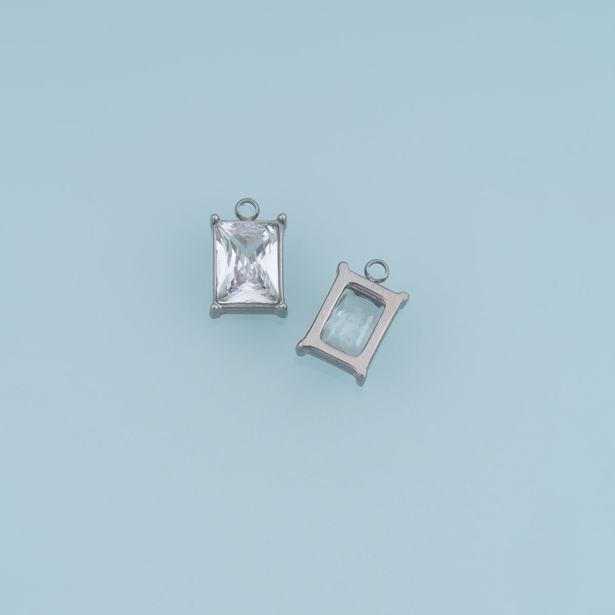 Rectangular Crystal Pendant,14K Gold Silver Clear Faceted Stone Charm DIY Charm for Necklace Bracelet Making