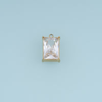 Rectangular Crystal Pendant,14K Gold Silver Clear Faceted Stone Charm DIY Charm for Necklace Bracelet Making