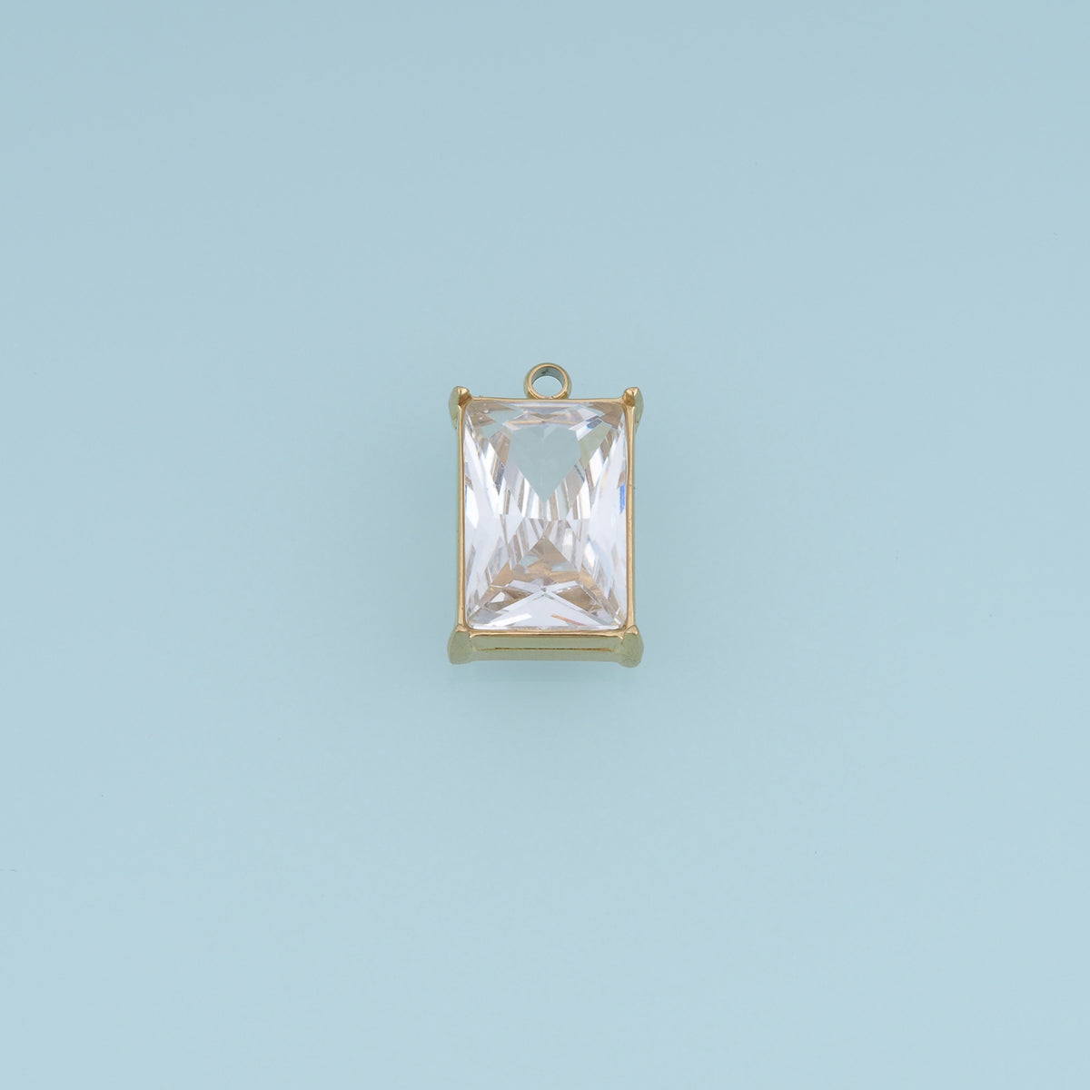 Rectangular Crystal Pendant,14K Gold Silver Clear Faceted Stone Charm DIY Charm for Necklace Bracelet Making