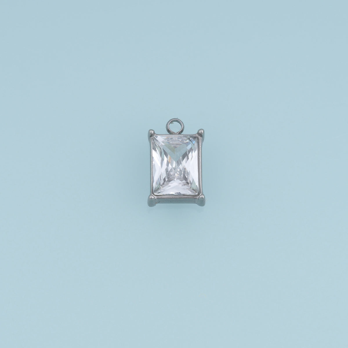 Rectangular Crystal Pendant,14K Gold Silver Clear Faceted Stone Charm DIY Charm for Necklace Bracelet Making