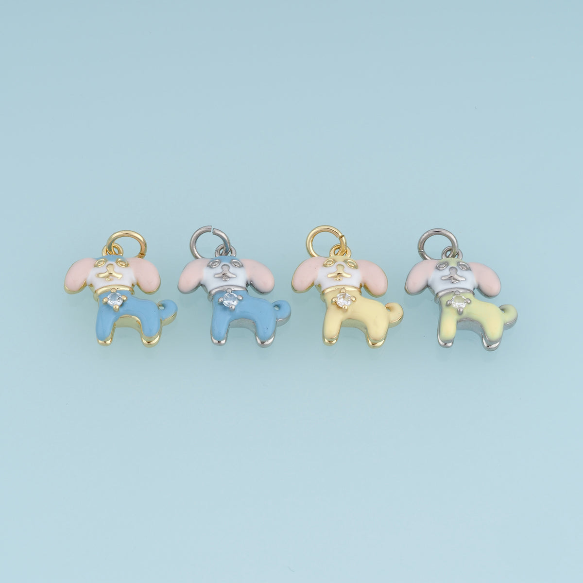 18K Gold & Silver Filled Enamel Puppy Charm, Cute Dog Pendant with CZ Stone for Bracelet Necklace DIY Jewelry Making Supply
