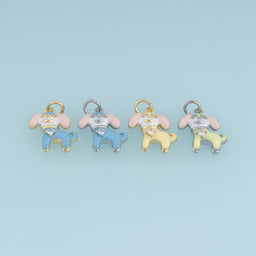 18K Gold & Silver Filled Enamel Puppy Charm, Cute Dog Pendant with CZ Stone for Bracelet Necklace DIY Jewelry Making Supply