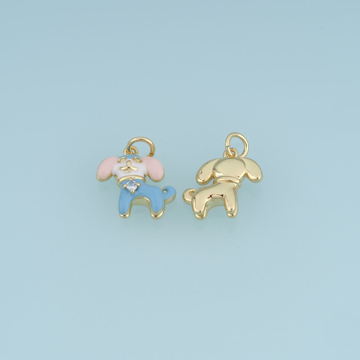 18K Gold & Silver Filled Enamel Puppy Charm, Cute Dog Pendant with CZ Stone for Bracelet Necklace DIY Jewelry Making Supply