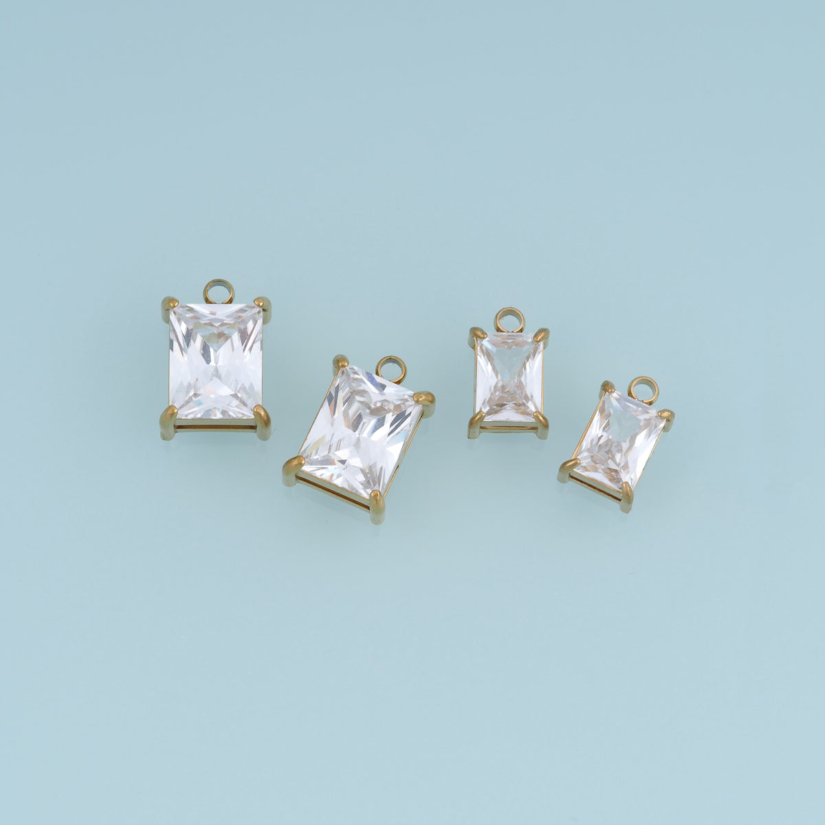 Rectangular Crystal Pendant,14K Gold Clear Faceted Gemstone Charm DIY Charm for Necklace Bracelet Making