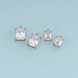 Rectangular Crystal Pendant,14K Gold Clear Faceted Gemstone Charm DIY Charm for Necklace Bracelet Making