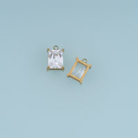 Rectangular Crystal Pendant,14K Gold Clear Faceted Gemstone Charm DIY Charm for Necklace Bracelet Making