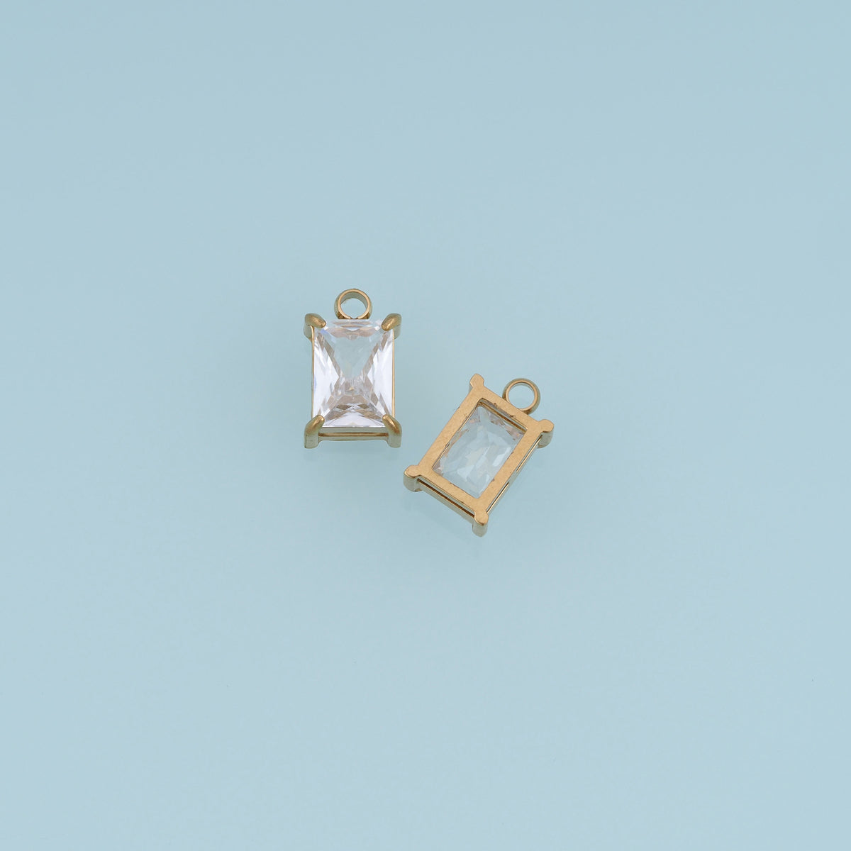 Rectangular Crystal Pendant,14K Gold Clear Faceted Gemstone Charm DIY Charm for Necklace Bracelet Making