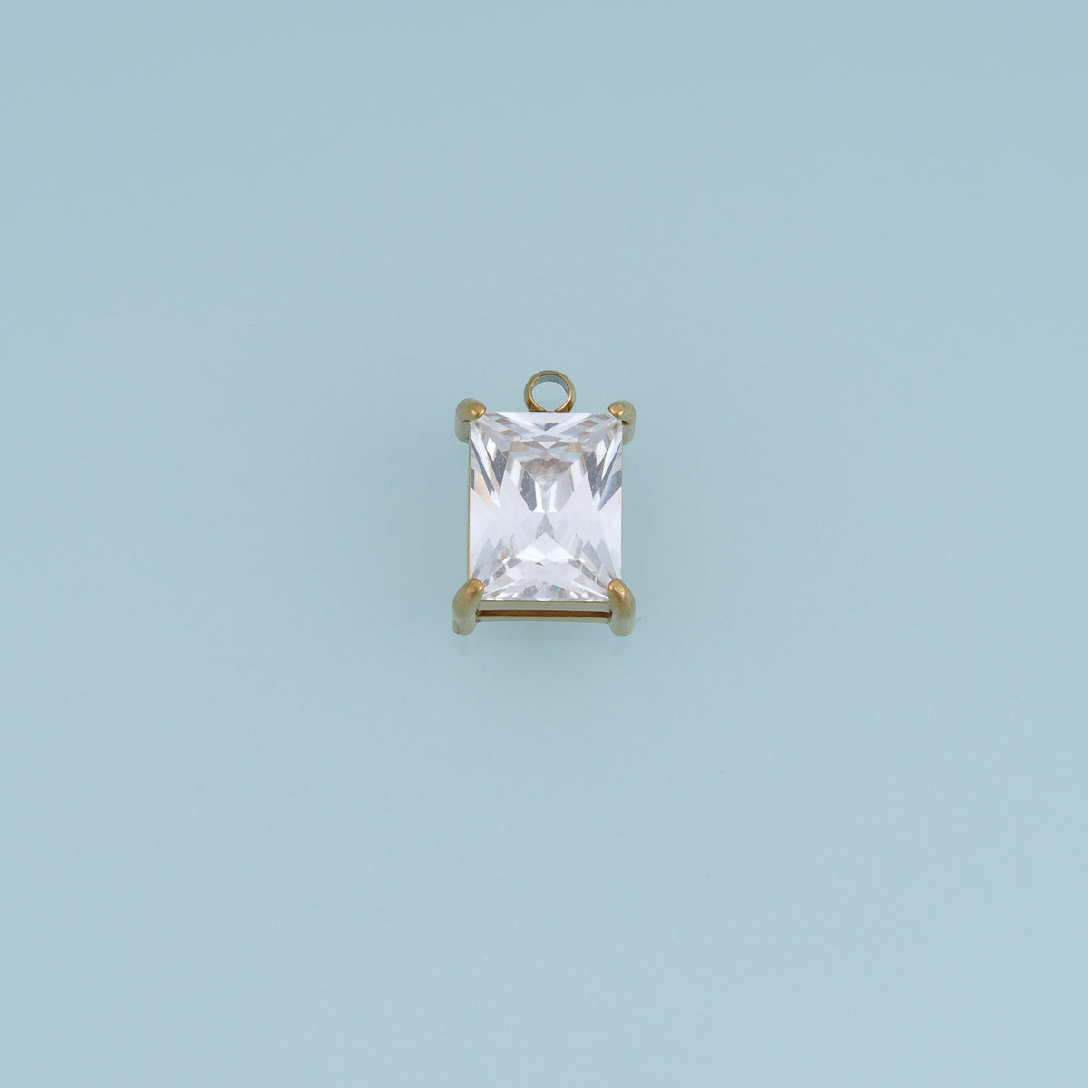 Rectangular Crystal Pendant,14K Gold Clear Faceted Gemstone Charm DIY Charm for Necklace Bracelet Making