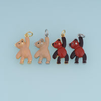 18K Gold & Silver Filled Enamel Teddy Bear Charm, Cute Hanging Bear Pendant for Bracelet Necklace DIY Jewelry Making Supply