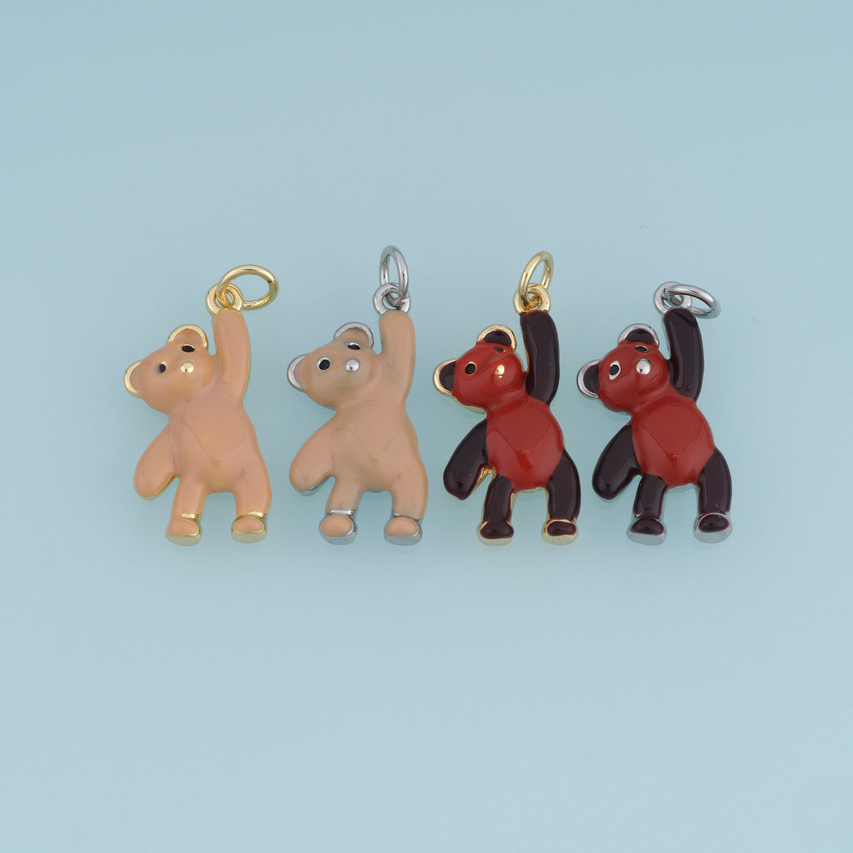 18K Gold & Silver Filled Enamel Teddy Bear Charm, Cute Hanging Bear Pendant for Bracelet Necklace DIY Jewelry Making Supply