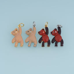 18K Gold & Silver Filled Enamel Teddy Bear Charm, Cute Hanging Bear Pendant for Bracelet Necklace DIY Jewelry Making Supply