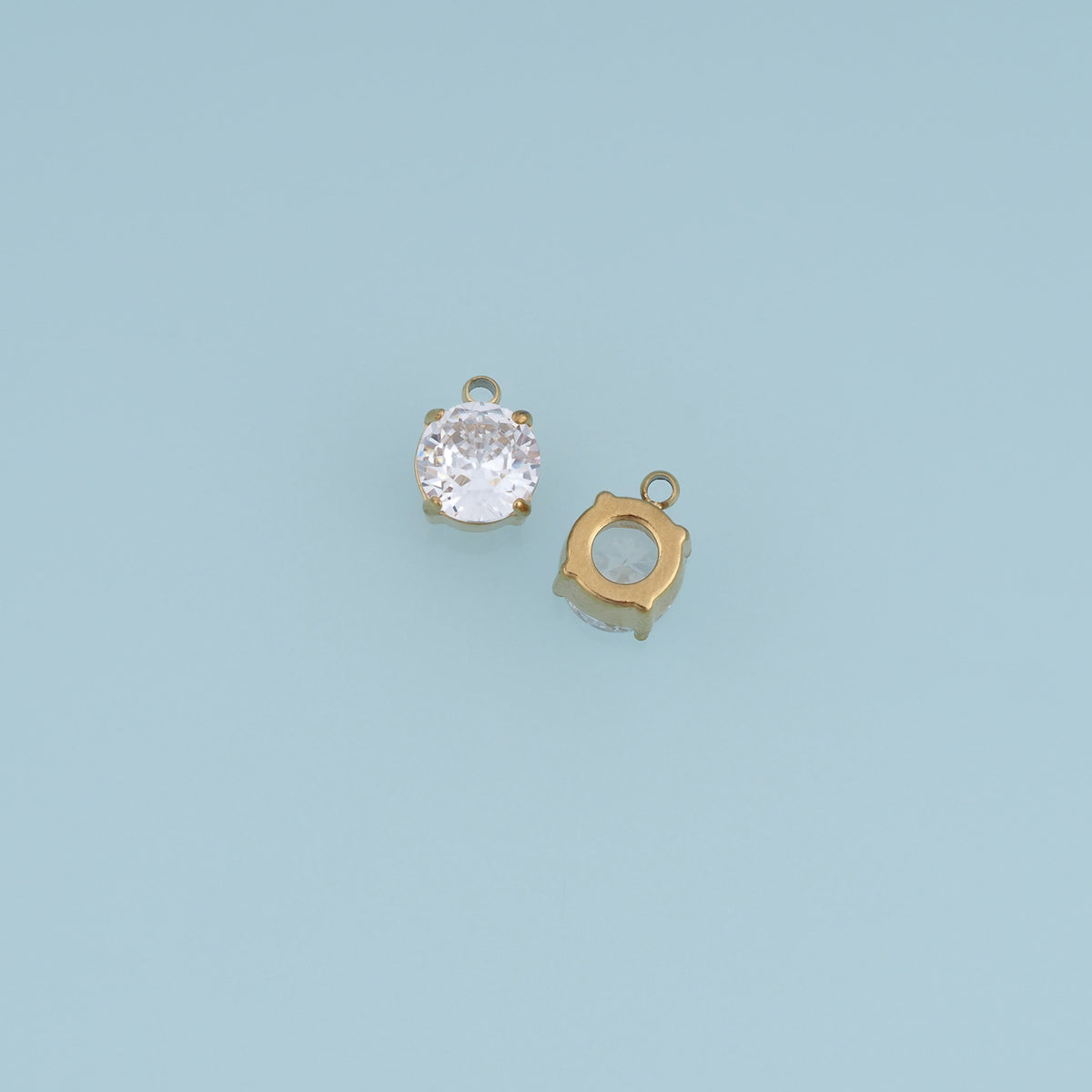 Round Crystal Pendant,14K Gold Silver Clear Faceted Stone Charm DIY Charm for Necklace Bracelet Making