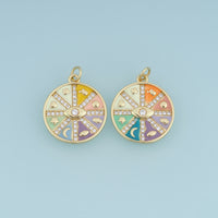 18K Gold Filled Enamel Evil Eye Coin Charm, Multi-Symbol Round Medallion Pendant with CZ for DIY Bracelet & Necklace Jewelry Making Supply