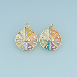 18K Gold Filled Enamel Evil Eye Coin Charm, Multi-Symbol Round Medallion Pendant with CZ for DIY Bracelet & Necklace Jewelry Making Supply