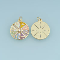 18K Gold Filled Enamel Evil Eye Coin Charm, Multi-Symbol Round Medallion Pendant with CZ for DIY Bracelet & Necklace Jewelry Making Supply