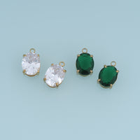 Oval Crystal Pendant,14K Gold Green Clear Faceted Gemstone Charm DIY Charm for Necklace Bracelet Making