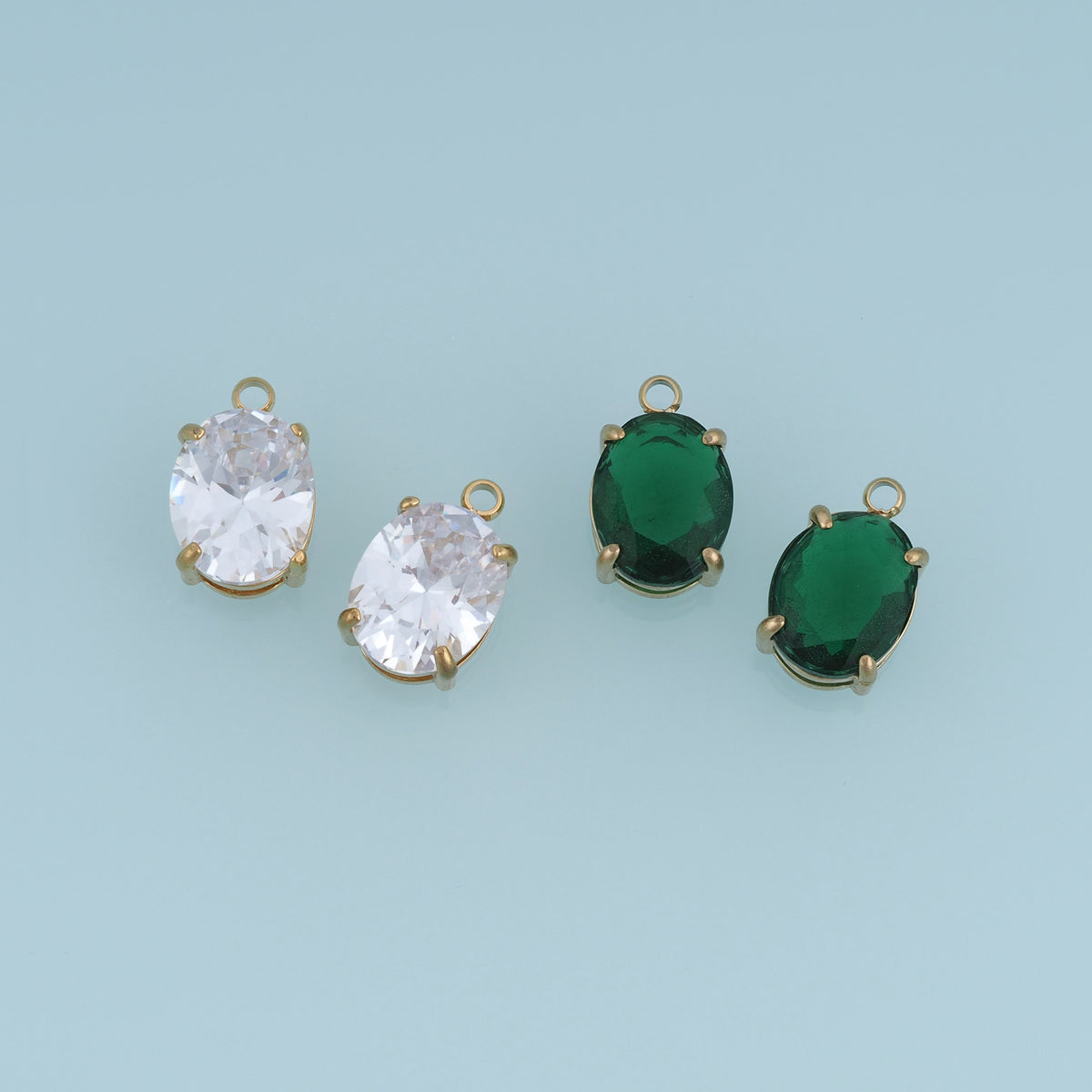 Oval Crystal Pendant,14K Gold Green Clear Faceted Gemstone Charm DIY Charm for Necklace Bracelet Making