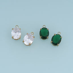 Oval Crystal Pendant,14K Gold Green Clear Faceted Gemstone Charm DIY Charm for Necklace Bracelet Making